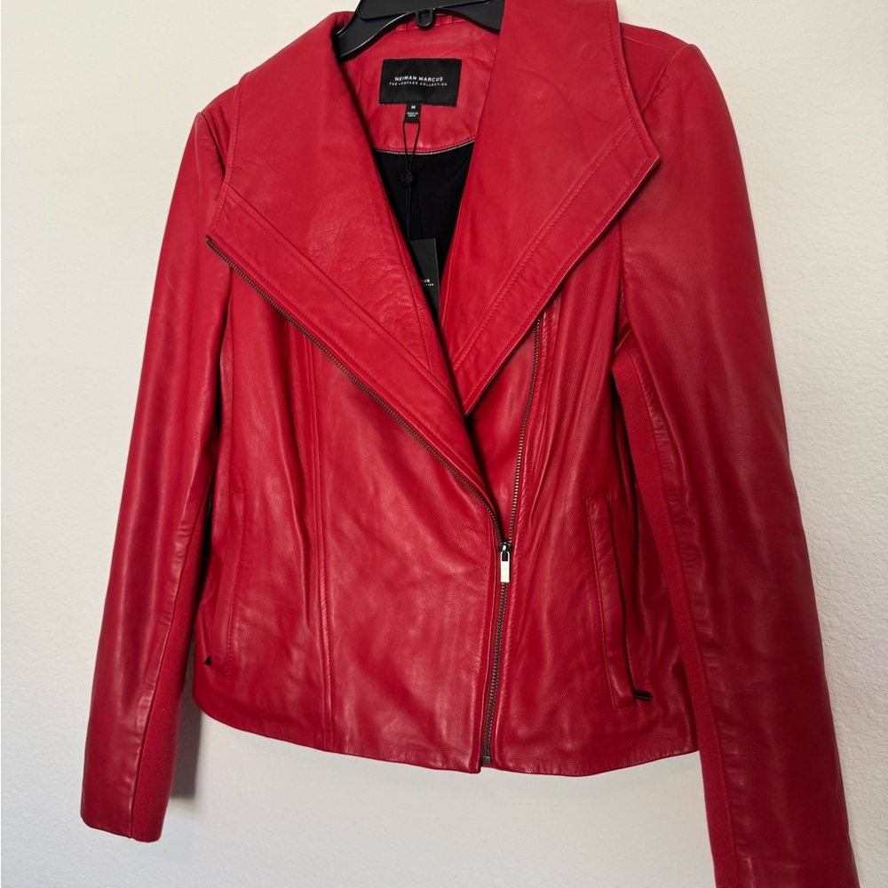 Neiman Marcus Striking Red Leather Jacket